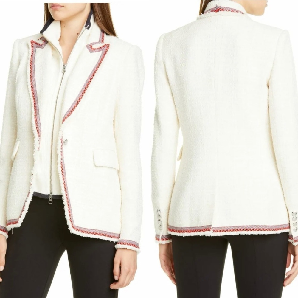 Veronica Beard Ivory Cream Cutaway Dickey Tweed Single Button Jacket Blazer - 22